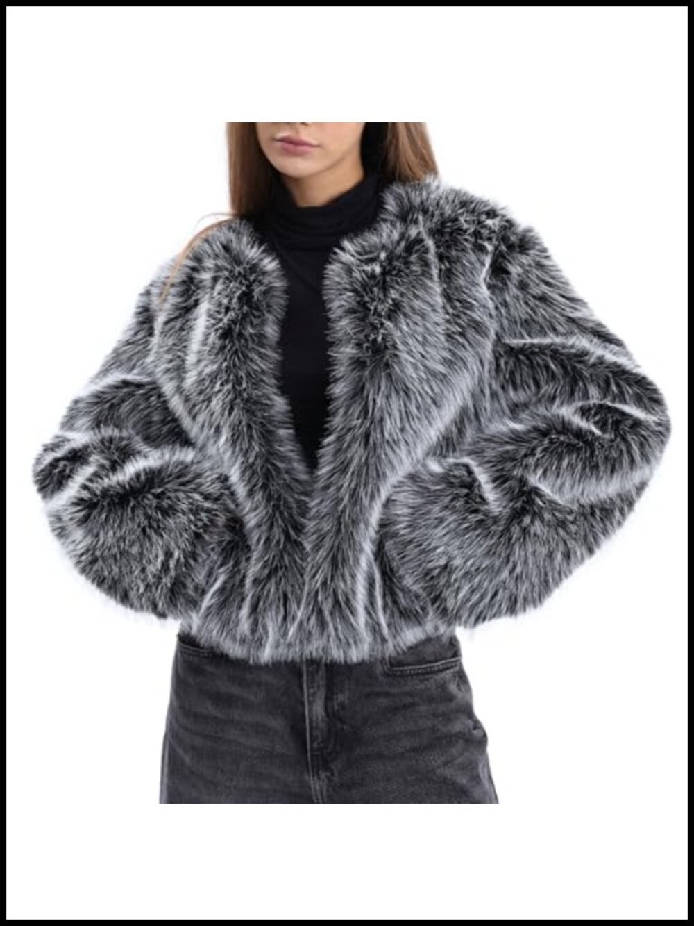 Faux Fur Cropped Coat Long Sleeve Open Front Winter Warm